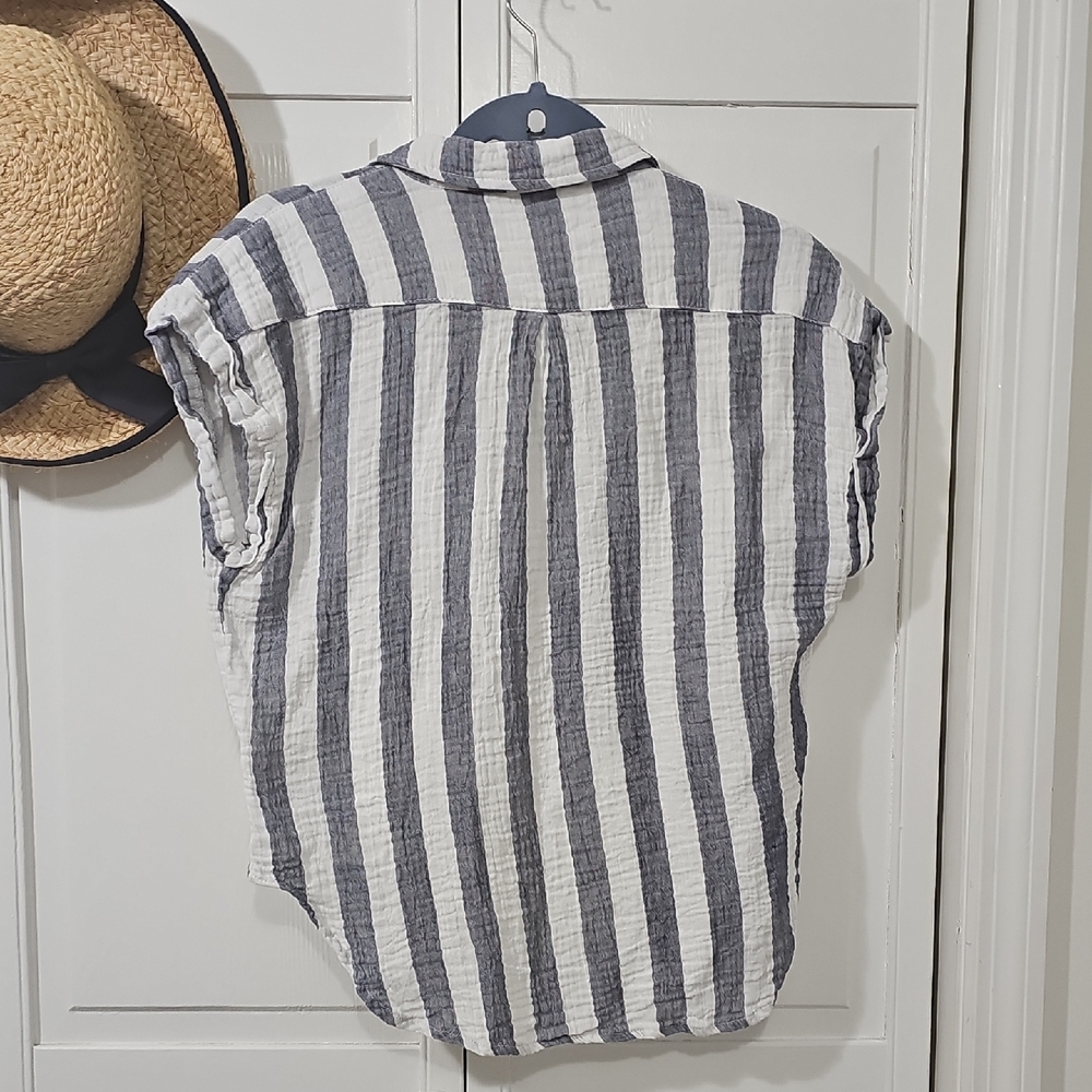 Just Living Navy & White Striped Button-Up Shirt - Picture 8 of 8